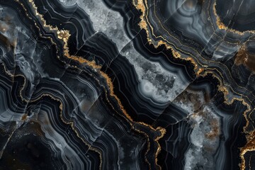 Poster - Detailed close-up of black and gold marble, suitable for interior design projects