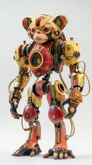 Wall Mural - Golden and red monkey robot on white background