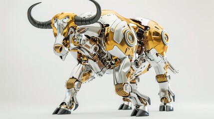 Wall Mural - Golden and silver buffalo robot on white