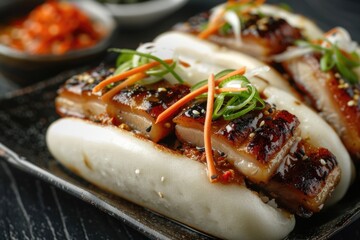 Aufkleber - A close up of a plate of food on a table. Ideal for food blogs or restaurant menus