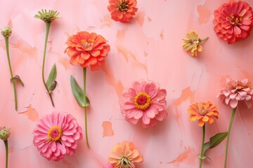 Aufkleber - Vibrant pink and orange flowers on a soft pink background. Perfect for spring and summer designs