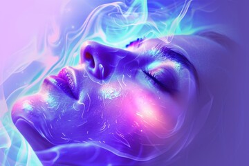 Poster - Close up of a woman with her eyes closed, suitable for various projects