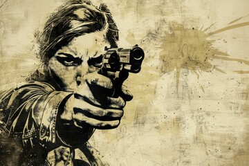 Poster - A man holding a gun, suitable for crime or security concepts