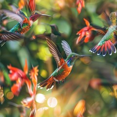 Poster - A vibrant group of birds soaring through the sky. Ideal for nature and wildlife themes