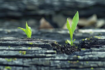 Aufkleber - A small plant sprouting from a tree stump. Suitable for nature concepts