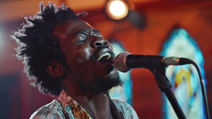 Aufkleber - A man performing with a microphone, ideal for music events