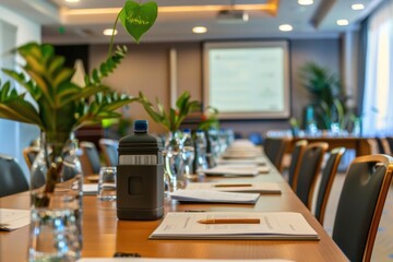 Poster - A simple image of a long table with a bottle of water. Suitable for various concepts and designs