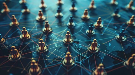Poster - Close up of a group of chess pieces, suitable for strategy and competition concepts