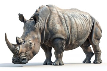 Aufkleber - Powerful rhinoceros standing on a white background. Perfect for wildlife and conservation projects
