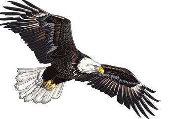 Poster - Majestic bald eagle soaring through the air, perfect for wildlife and nature concepts