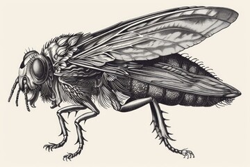 Canvas Print - Detailed black and white drawing of a fly, suitable for scientific illustrations or educational materials