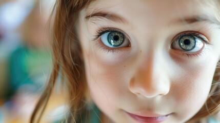 Poster - Close up of a young girl with striking blue eyes. Suitable for various concepts and designs