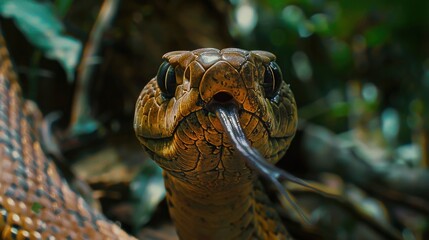 Poster - A close-up of a snake's head with its tongue out. Perfect for educational materials or wildlife publications