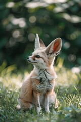 Poster - A curious fox sitting in the grass, perfect for nature themes