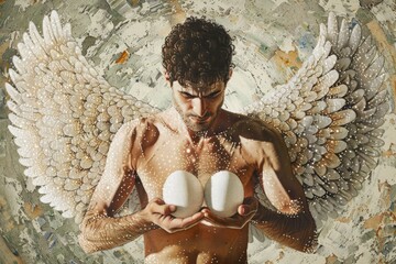 Aufkleber - A man holding two eggs. Suitable for food and cooking concepts