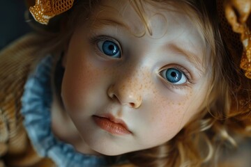 Poster - A close up of a child with freckles on her face. Suitable for educational materials