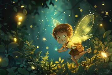Poster - A little boy dressed as a fairy flying through the air. Ideal for children's party invitations