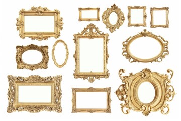 Poster - Collection of ornate gold frames on a white background. Perfect for adding elegance to any design project