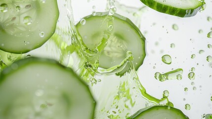 Poster - Fresh cucumber slices floating in water, perfect for health and wellness concepts
