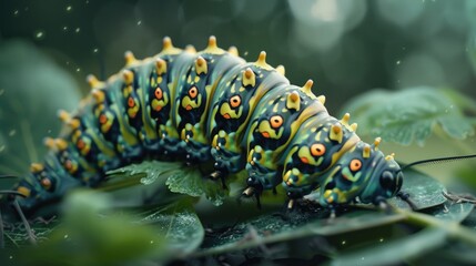 Aufkleber - Close-up shot of a cater butterfly resting on a leaf. Suitable for nature and wildlife themes