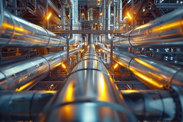 Poster - A complex system of interconnected pipes for industrial use. Can be used in engineering and infrastructure projects