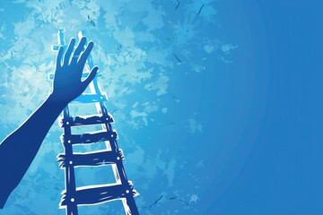 Poster - A person reaching up to reach a ladder, useful for illustrating growth and progress