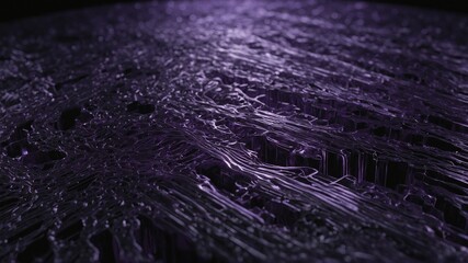 Poster - Intricate details of shattered glass surface. This surface illuminated by subtle purple light that accentuates complex patterns, textures. Cracks weave intricate design.