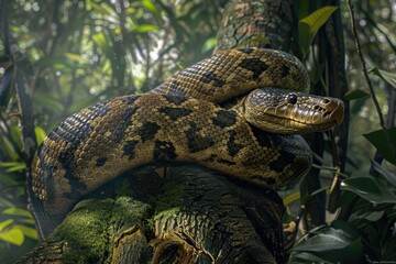 Poster - A large snake sitting on top of a tree branch. Perfect for nature-themed projects