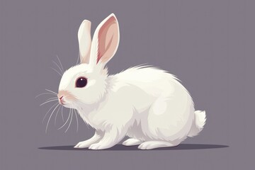 Aufkleber - A white rabbit sitting on a gray surface, suitable for various creative projects