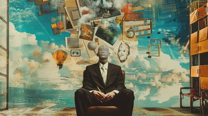 Poster - A man in a suit and tie sitting in a chair. Suitable for business concepts