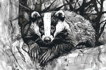 Poster - A black and white drawing of a badger, suitable for various projects