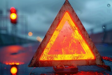 Aufkleber - A warning sign on the side of a road, suitable for traffic safety concepts