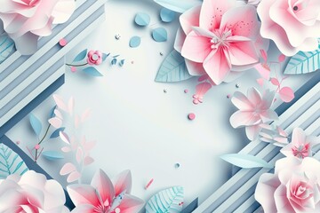 Poster - A background featuring paper flowers and leaves. Ideal for various design projects
