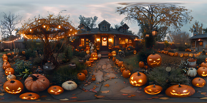 A Halloween yard filled with hidden speakers playing spooky sounds, surrounded by eerie decorations