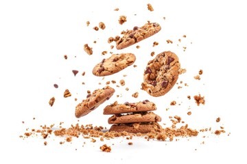Poster - Chocolate chip cookies falling into the air, perfect for food and baking concepts