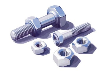 Poster - Metal nuts and bolts on a plain white background. Suitable for industrial concepts