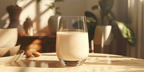 Poster - A simple glass of milk on a table, versatile image for various projects