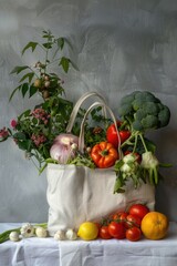 Aufkleber - Fresh vegetables in a bag on a table, ideal for healthy eating concept