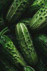 Wall Mural - A pile of green cucumbers stacked together. Perfect for food and healthy lifestyle concepts