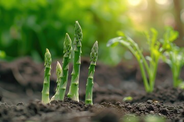 Poster - Close up shot of fresh asparagus sprouts, perfect for food and cooking concepts