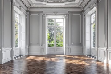 Poster - Simple empty room with wood floors, suitable for various interior design concepts