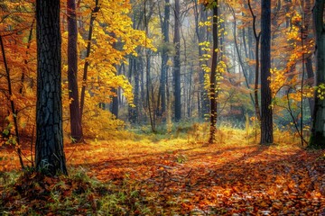 Poster - A peaceful forest in autumn. Perfect for nature backgrounds