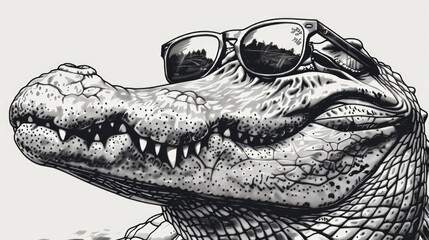 Aufkleber - A drawing of a crocodile wearing sunglasses, perfect for summer designs