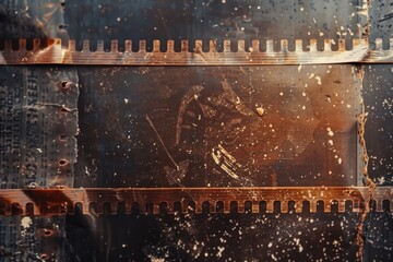 Poster - Close up of a film strip with a clock, suitable for time concept designs