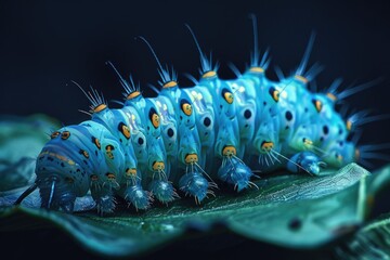 Poster - Close up of a caterpillar butterfly on a leaf. Suitable for educational materials or nature-themed projects