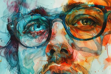 Poster - A realistic portrait of a man with glasses and a beard. Suitable for various design projects