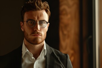 Poster - A man in a suit and glasses looking at the camera. Suitable for business and professional concepts