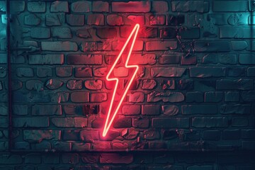 Poster - Neon sign with lightning bolt, perfect for urban and nightlife themes