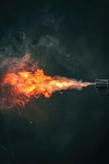 Poster - A gun with a flame shooting out of it, suitable for action and danger concepts