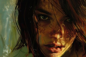 Aufkleber - Close up of a woman's face with freckled hair, suitable for beauty and skincare concepts